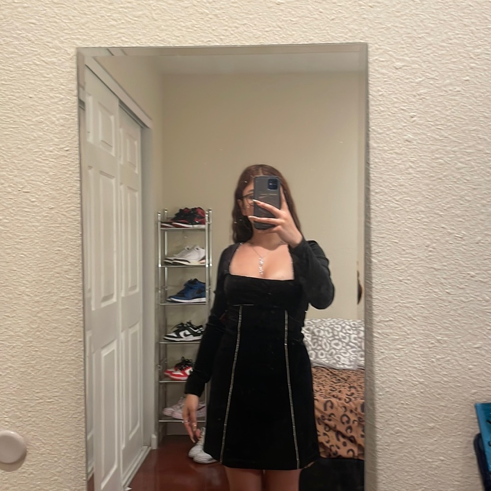 velvet long sleeve rhinestone detail forever 21 mini dress
